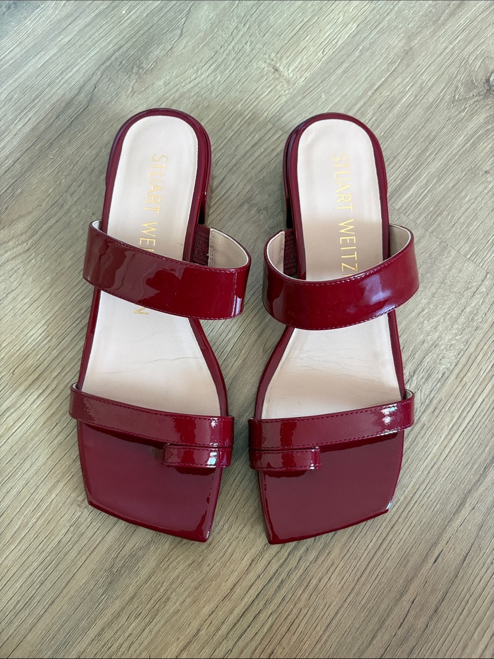 Stuart Weitzman Maisie Patent Leather Square Toe Sandal Size 7